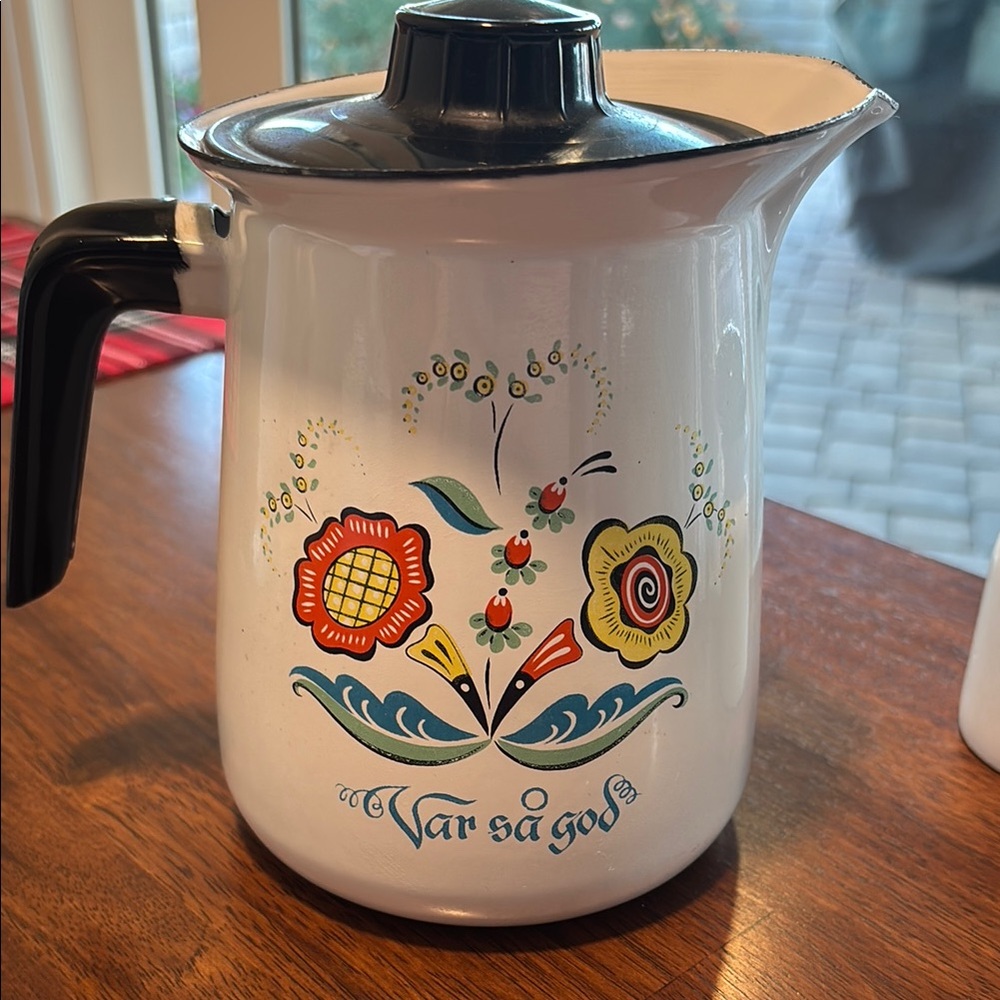Vintage Berggren Floral Enamel Coffee Pot